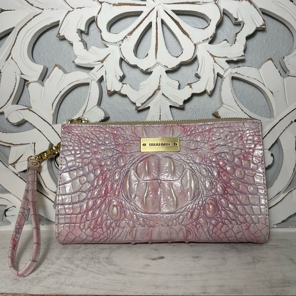 Brahmin Millie Clutch Wristlet Pink Purple Melbourne Leather